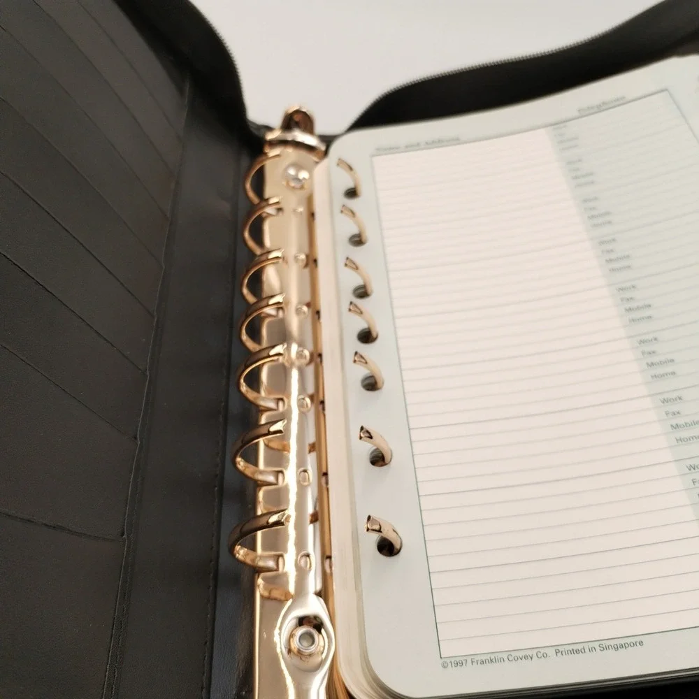 Franklin Planner‎ Classic Leather Zipper Binder 7 Ring Organizer Black 19624.498